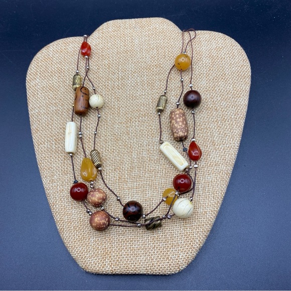 Triple Strand Bohemian Natural Bead Necklace - Picture 9 of 10